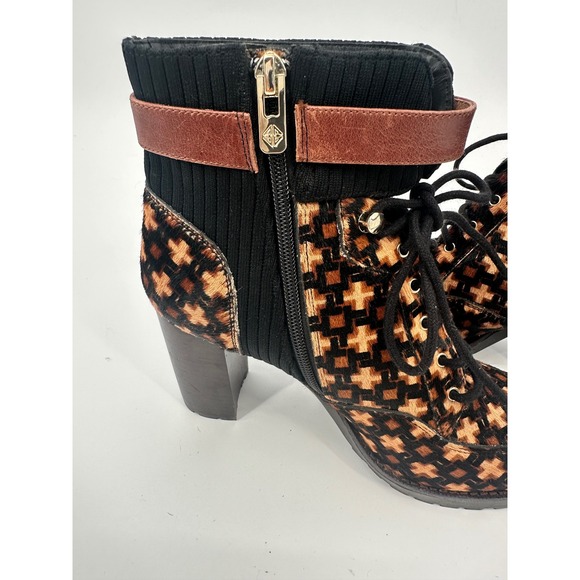 Womens Ankle Boots Brown Tan Plus Print Lace Up Heel Booties Size 8M - Picture 9 of 10